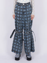 Pile Print Pixel Clover Denim Baggy Trousers