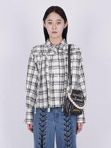 Plaid Ribbon Pleated Shirt