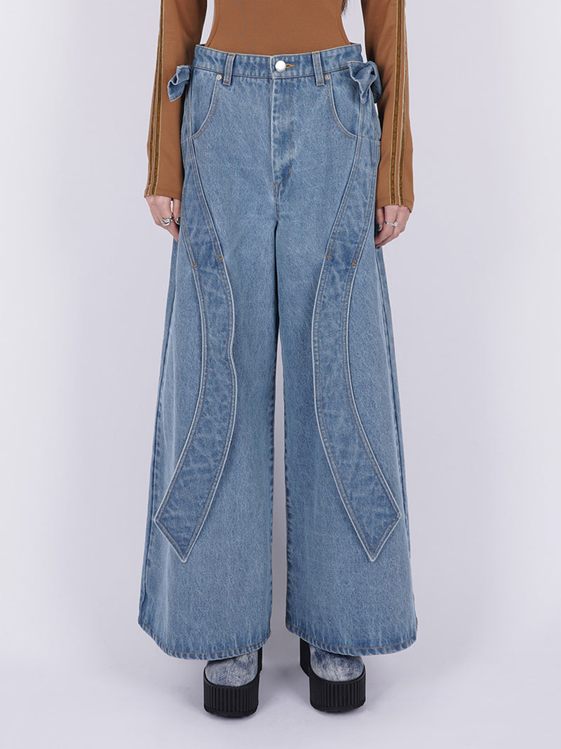 Ribbon Baggy Denim Trousers