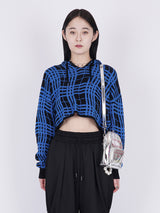 Skewed Checks Cropped Knit Hoodie