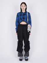 Skewed Checks Cropped Knit Hoodie