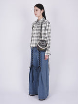 Plaid Ribbon Pleated Shirt