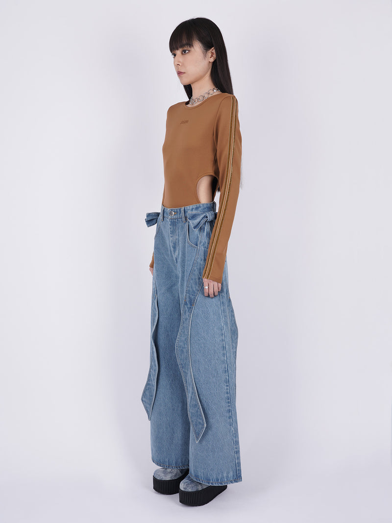 Ribbon Baggy Denim Trousers