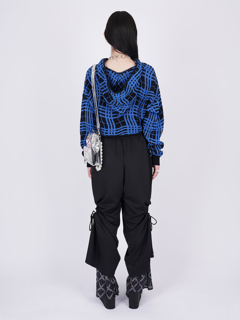 Skewed Checks Cropped Knit Hoodie