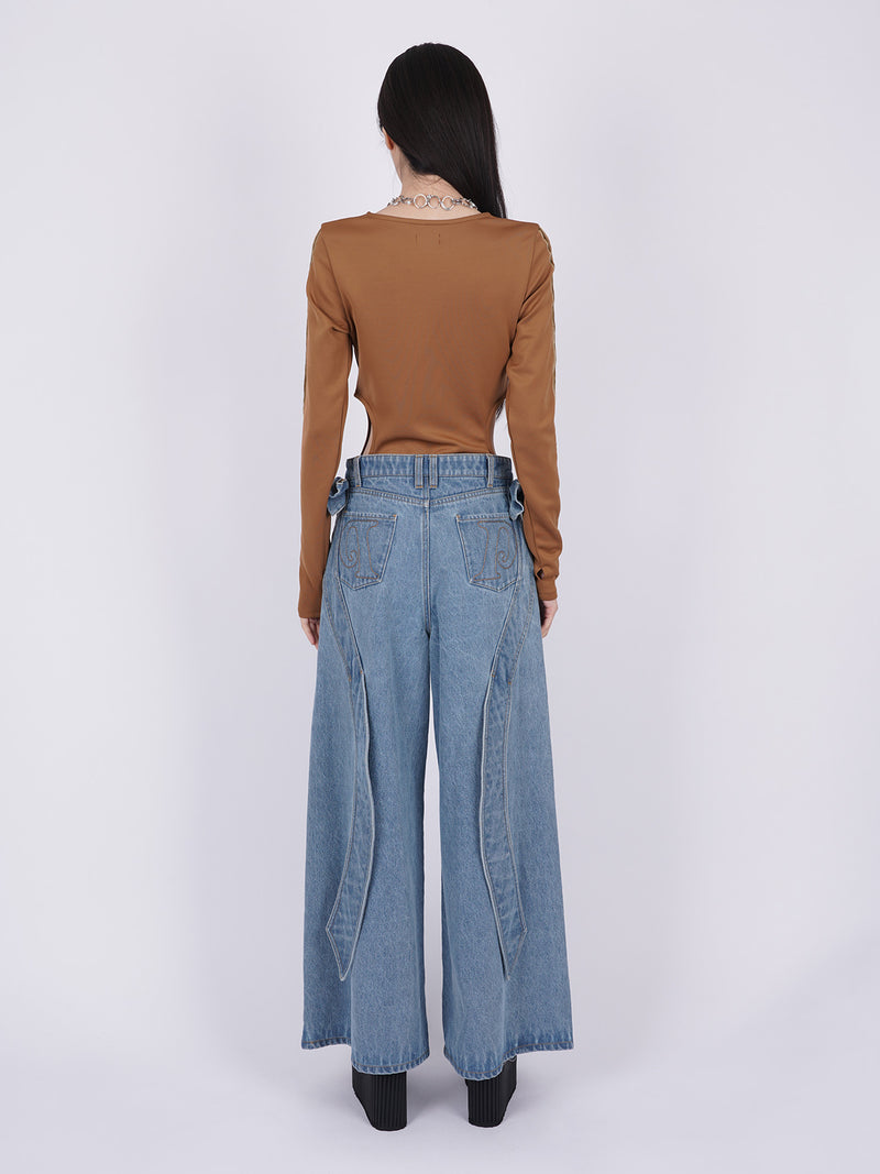 Ribbon Baggy Denim Trousers