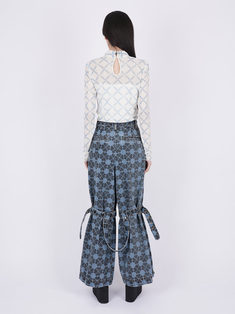 Pile Print Pixel Clover Denim Baggy Trousers