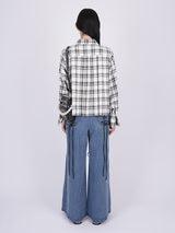 Plaid Ribbon Pleated Shirt