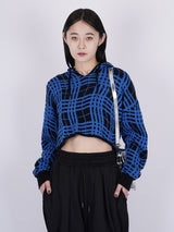 Skewed Checks Cropped Knit Hoodie