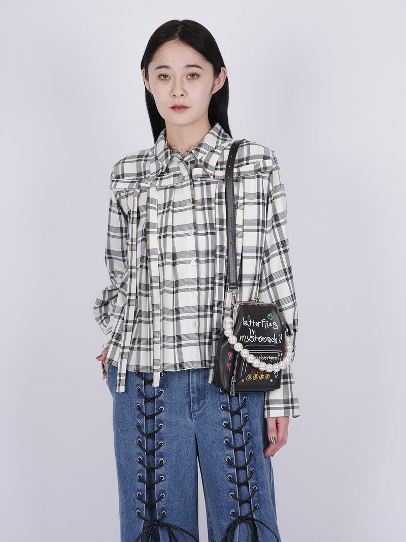 Plaid Ribbon Pleated Shirt