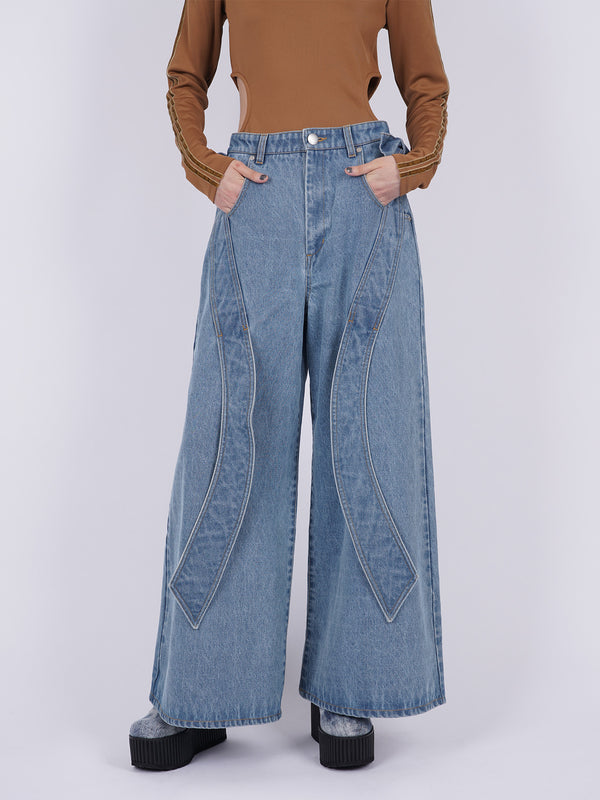 Ribbon Baggy Denim Trousers