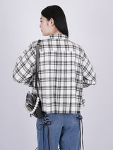 Plaid Ribbon Pleated Shirt