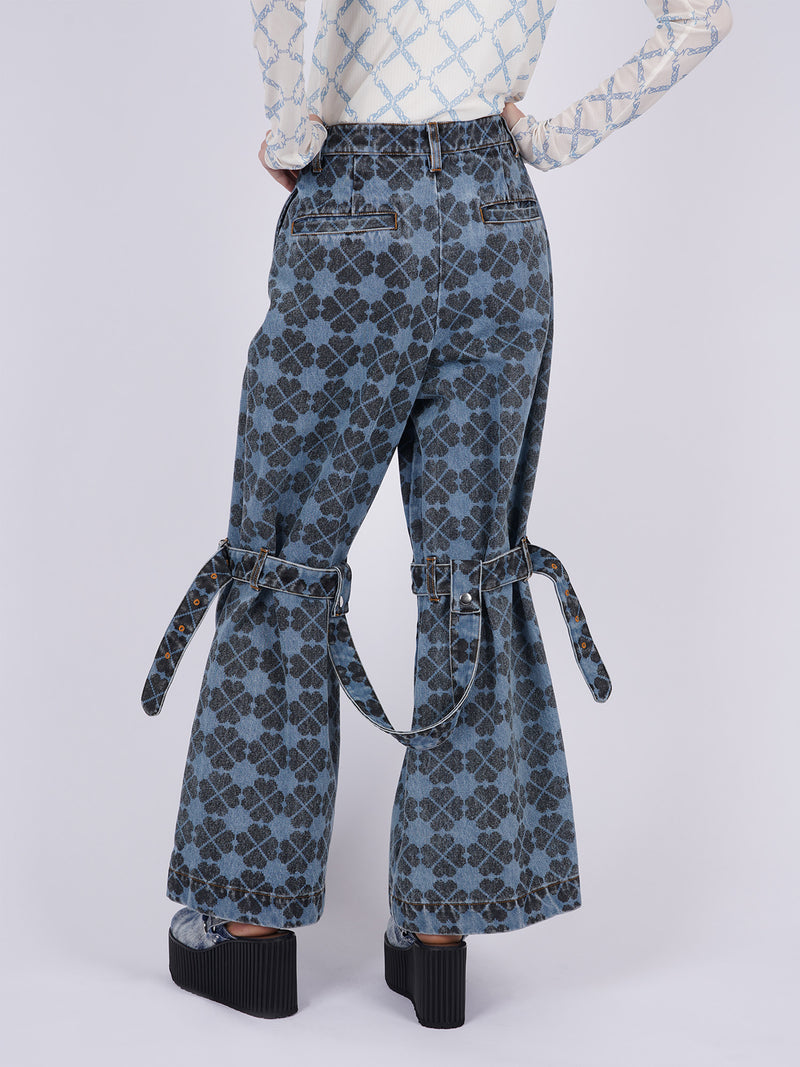 Pile Print Pixel Clover Denim Baggy Trousers