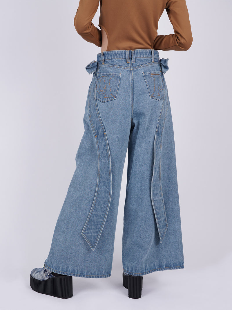 Ribbon Baggy Denim Trousers