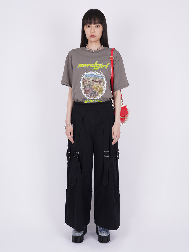 Drill Belted Baggy Trousers