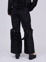 Pile Print Pixel Clover Denim Baggy Trousers