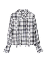 Plaid Ribbon Pleated Shirt