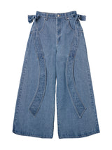 Ribbon Baggy Denim Trousers