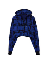 Skewed Checks Cropped Knit Hoodie