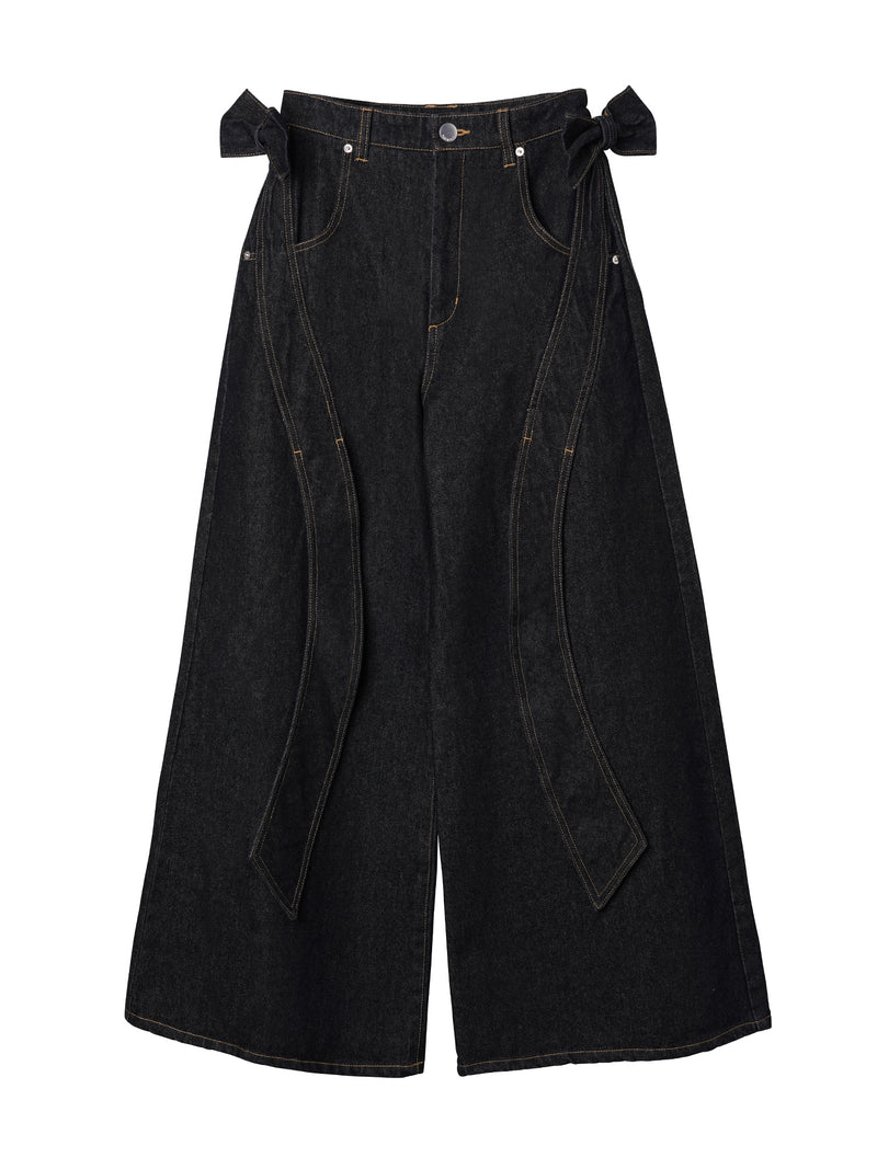 Ribbon Baggy Denim Trousers