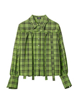 Plaid Ribbon Pleated Shirt