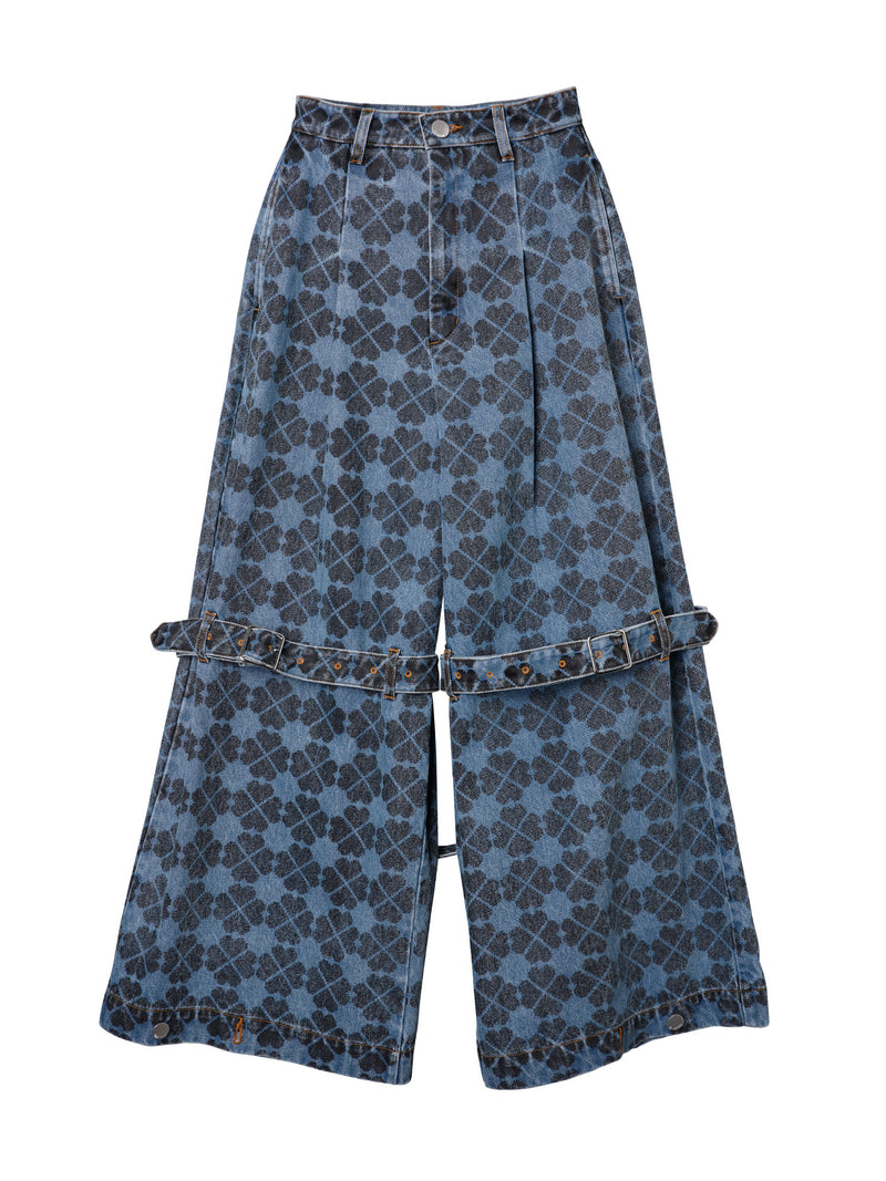 Pile Print Pixel Clover Denim Baggy Trousers