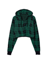 Skewed Checks Cropped Knit Hoodie