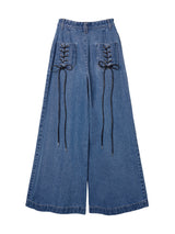 Laces-up Denim Baggy Trousers