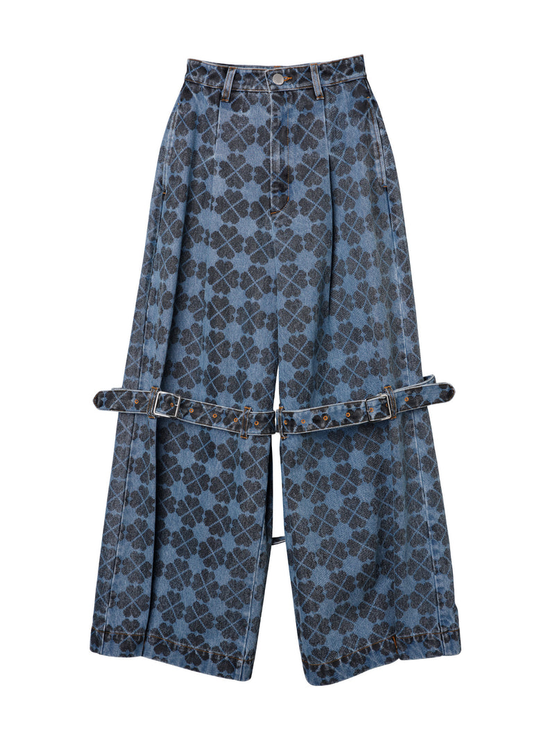 Pile Print Pixel Clover Denim Baggy Trousers