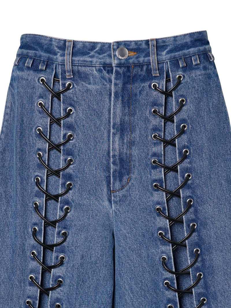 Laces-up Denim Baggy Trousers