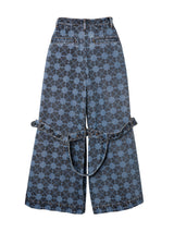 Pile Print Pixel Clover Denim Baggy Trousers