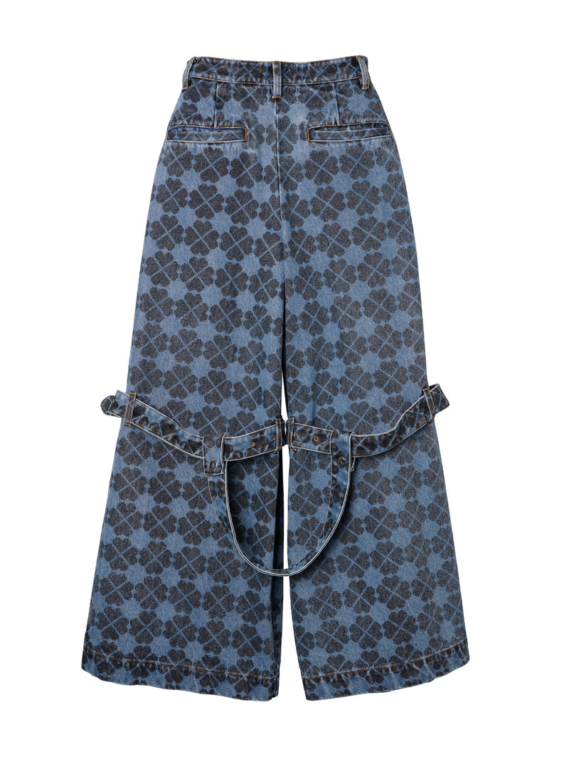 Pile Print Pixel Clover Denim Baggy Trousers