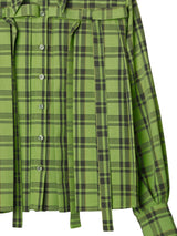 Plaid Ribbon Pleated Shirt