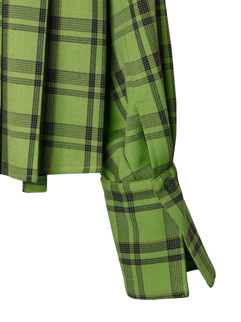 Plaid Ribbon Pleated Shirt