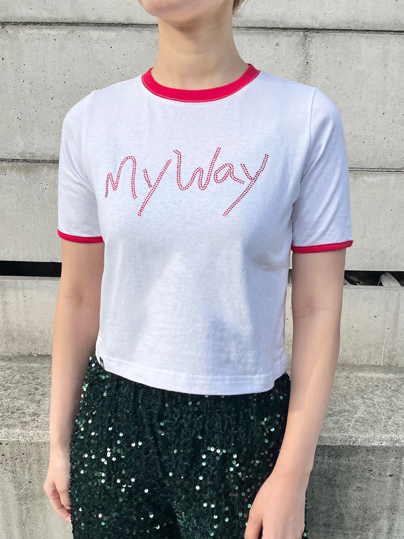 PAMEO POSE パメオポーズプリントリンガーTシャツフリーサイズ