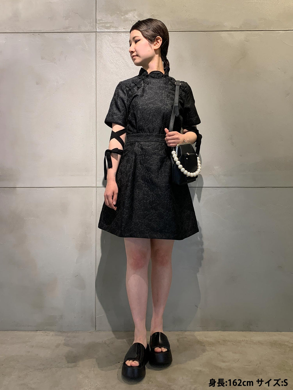 PAMEO POSE Mandarin Mini Dress ブラック 黒 S