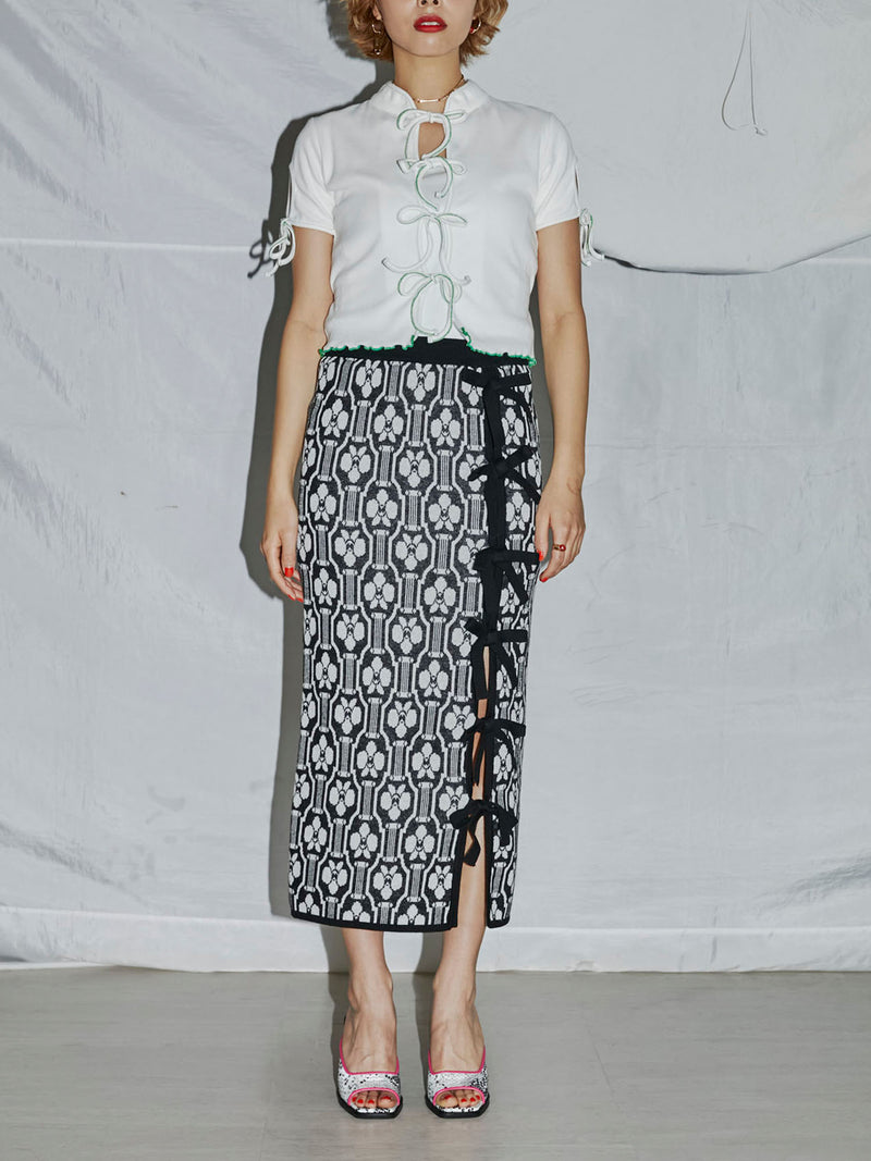 Cattleya Pattern Skirt パメオポーズ　ニットスカート